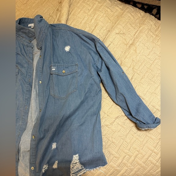 Distressed Denim Button Up - Picture 2 of 4